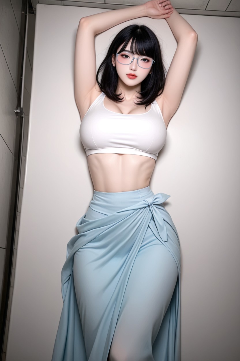 Glasses, Tir Moyen, Light Blue Sarong Porno IA Asiatique
