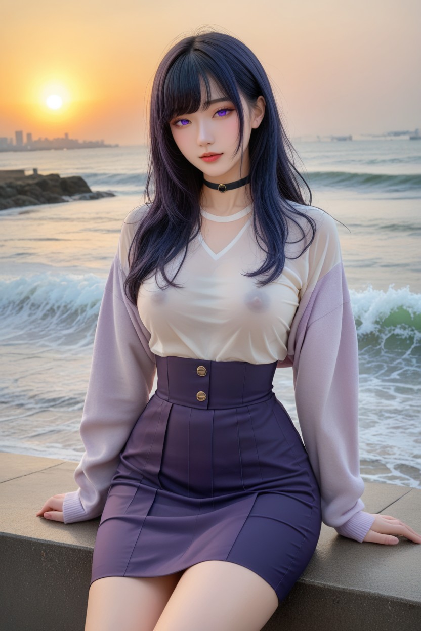 18+, Dark Purple Skirt, City Park アジアのAIポルノ