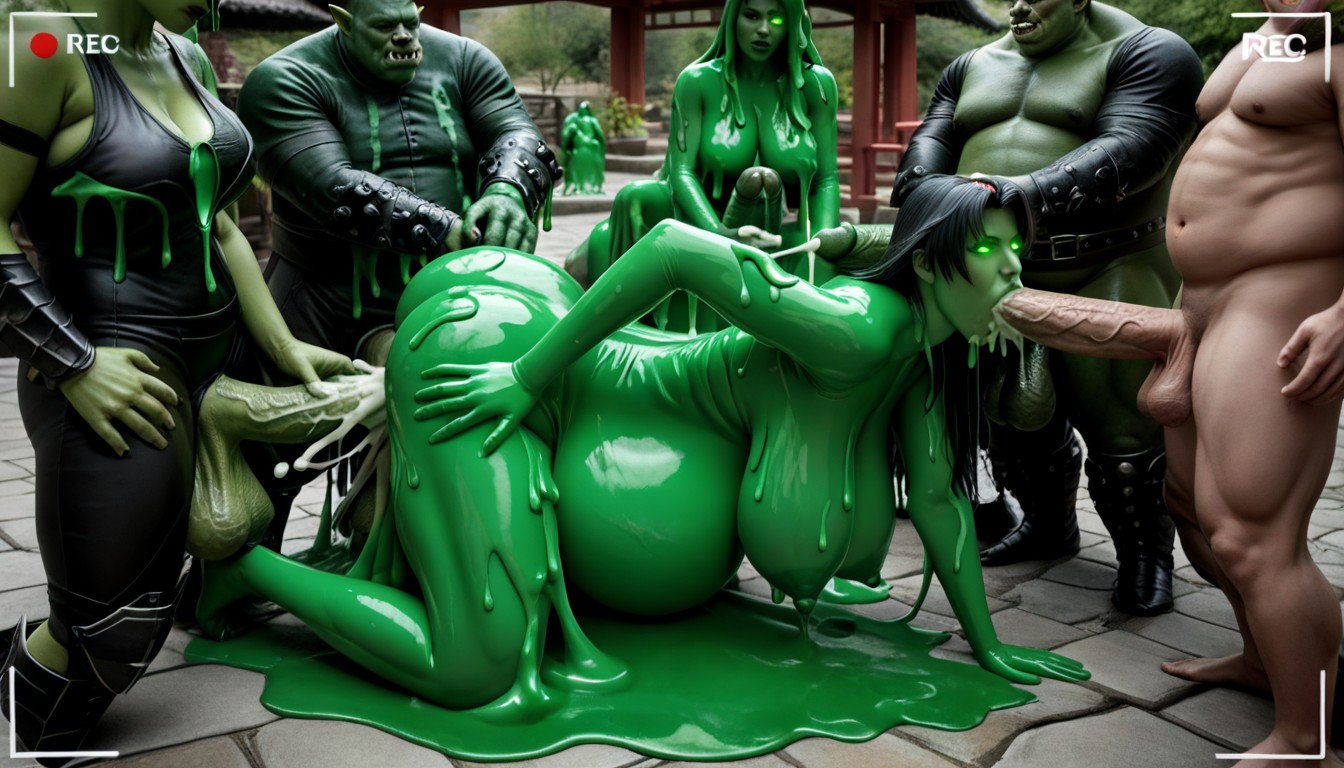 Skinnywoman Type, Cosplay, Dominant Many Gigantic Size Bigger Larger Taller Evil Ugly Fat Orc Monster Porno asiático IA