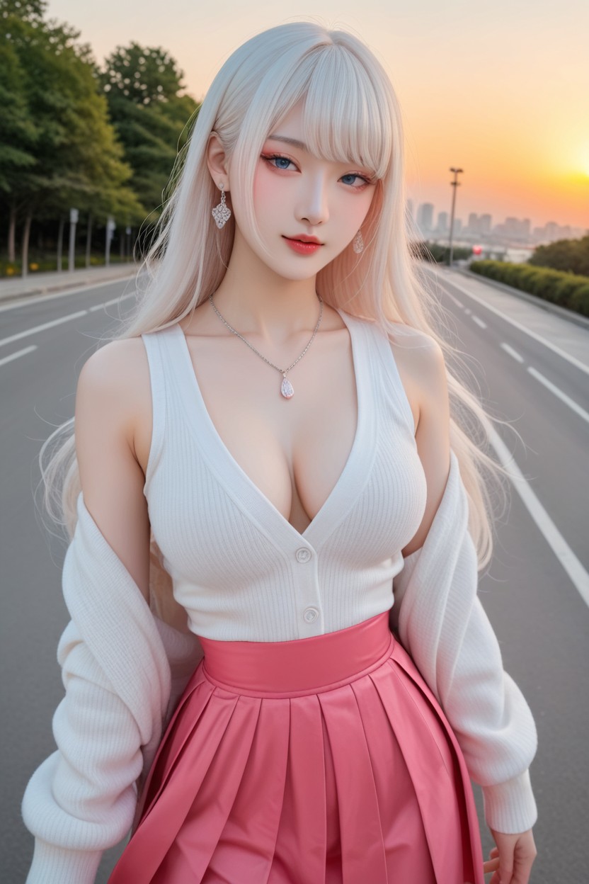 Knee Up, Very Korean Idol, Long Hair With Curtain Bangs Asian AI Porn