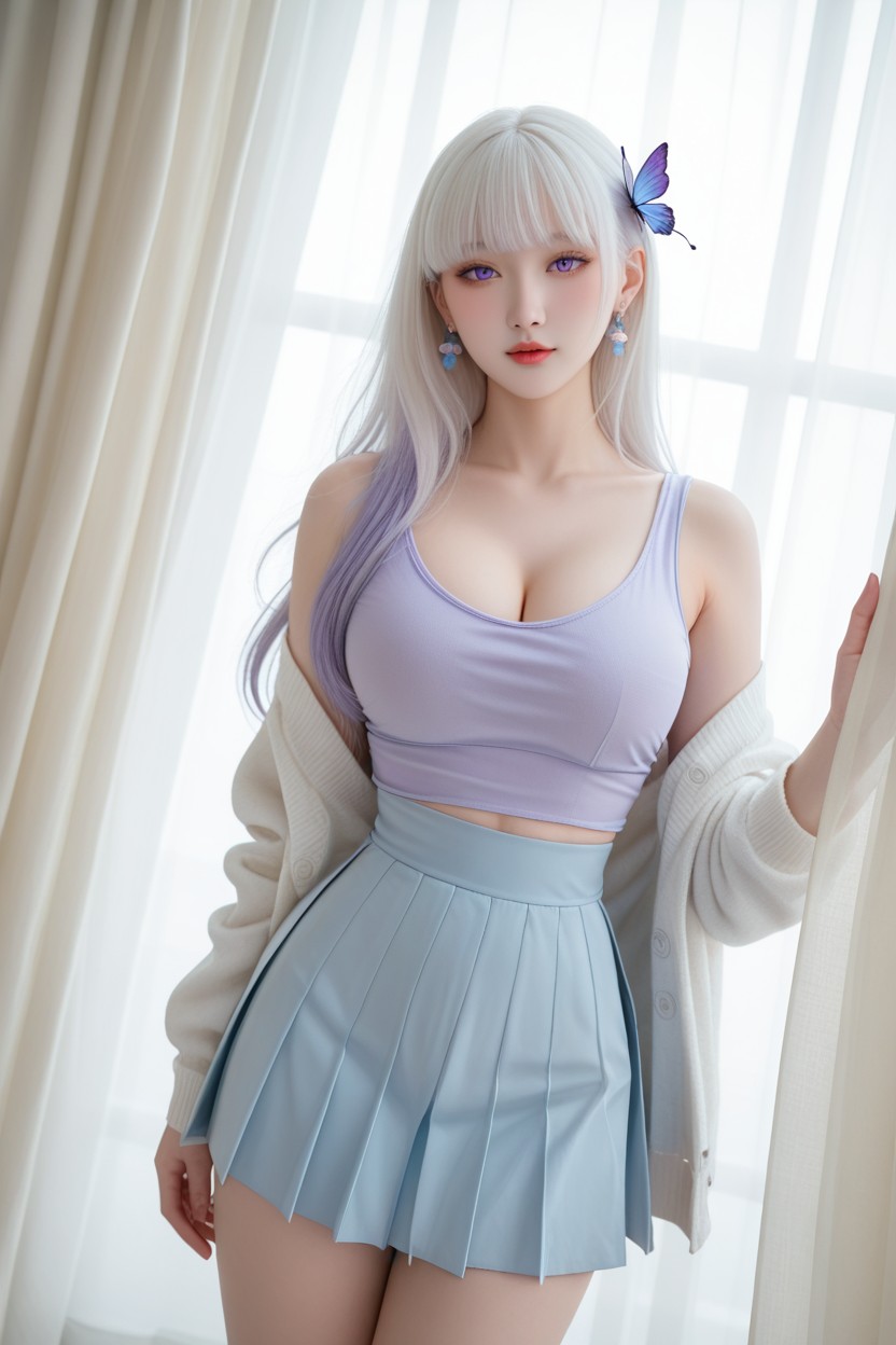 Very Korean Idol, Light Purple Eyes, Miss Universe Winning Idol Face Asian AI Porn