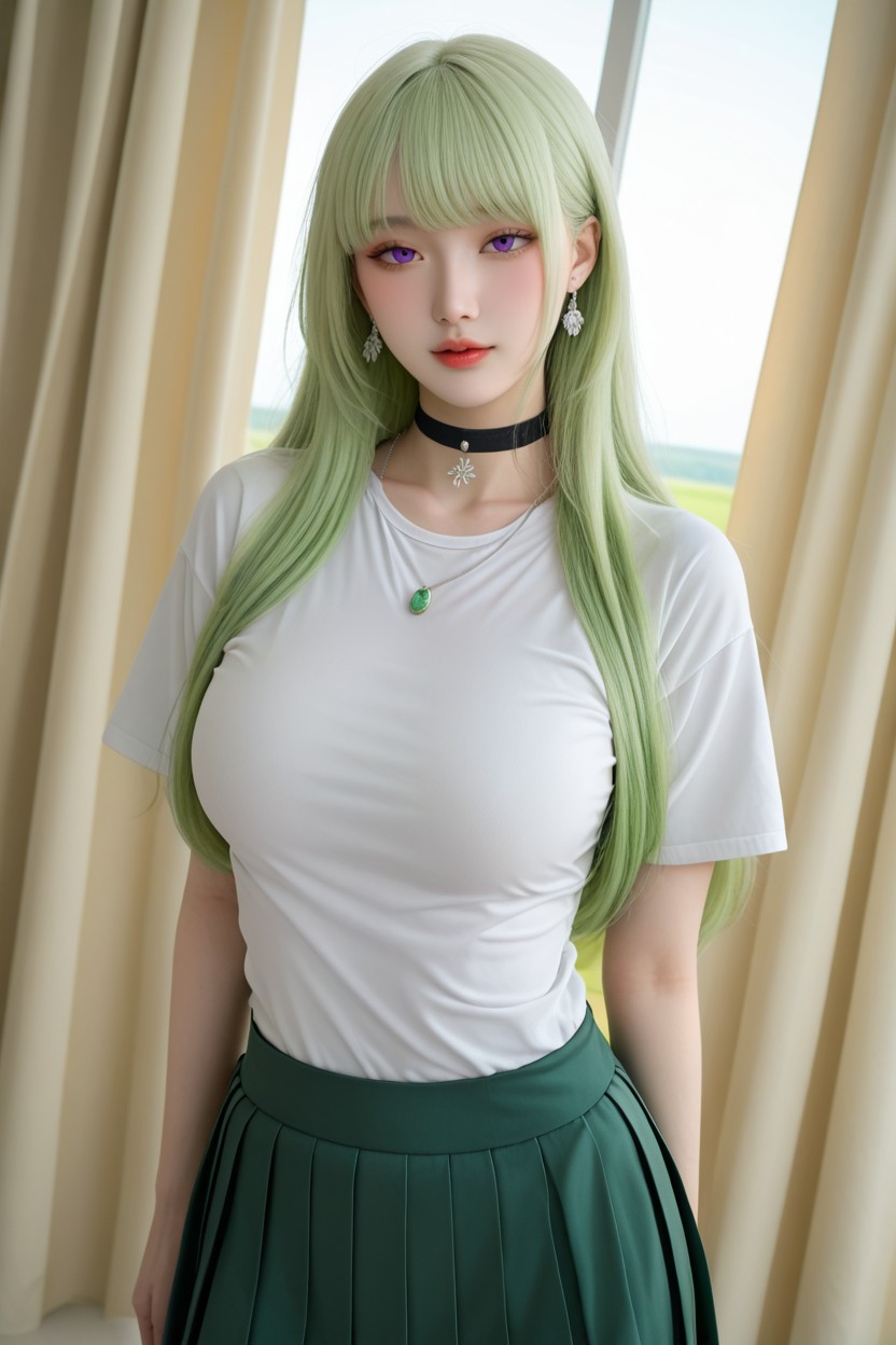 Hourglass Figure, Meadow With Lake View, Korean Idol 아시아 AI 포르노
