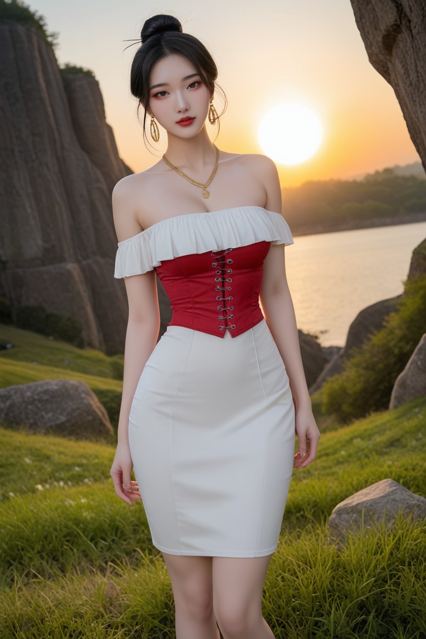 Extremely Beautiful Face, White Skin, Extremely Perfect Waist And Hip アジアのAIポルノ