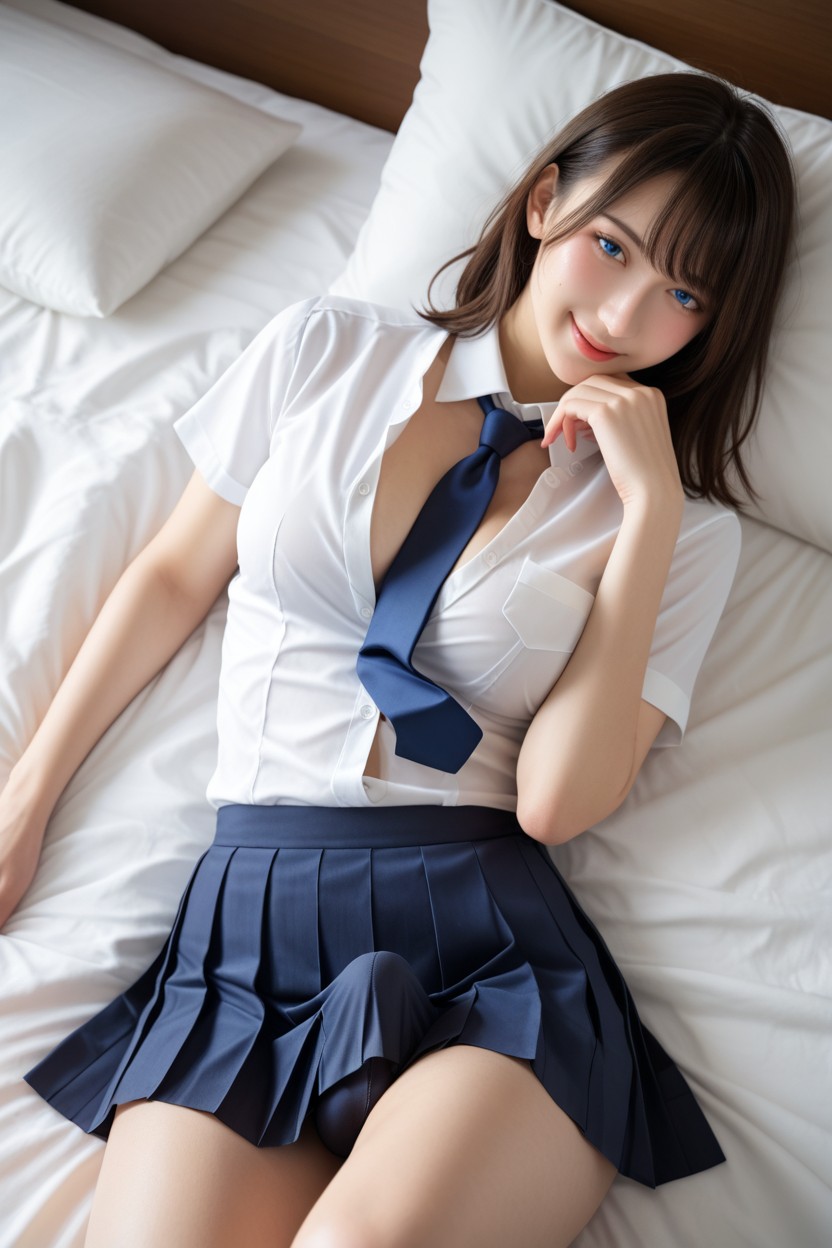 Perfect Fingers, Cock Bulge In Pleated Skirt, Laying On Side With Twisted Torso Porno IA Asiatique