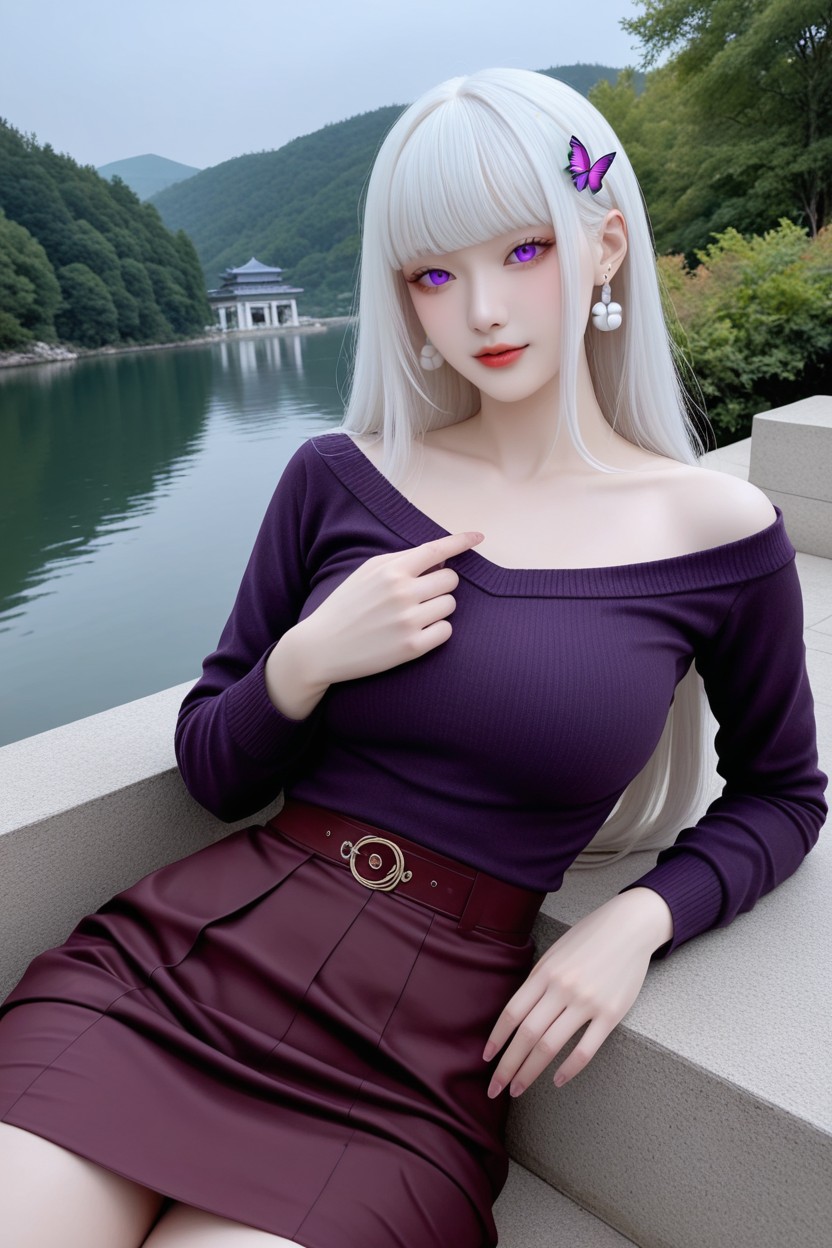 Perfect Waist, Idol Face, Purple Butterfly Hairpin Porno asiático IA