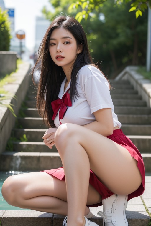 Black Hair, Long Legs, Sticking To Her Erect Nipples She Poses With Her Legs Slightly Apart Porno IA Asiatique