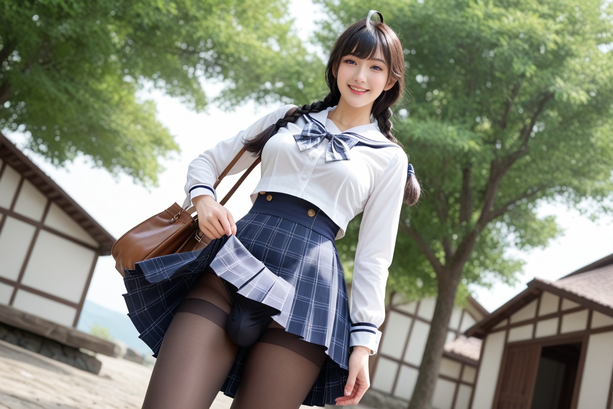 Strong Wind Fluttering Hair And Skirt, Sunlight, Wearing White Sailor Uniform AI國產黃片