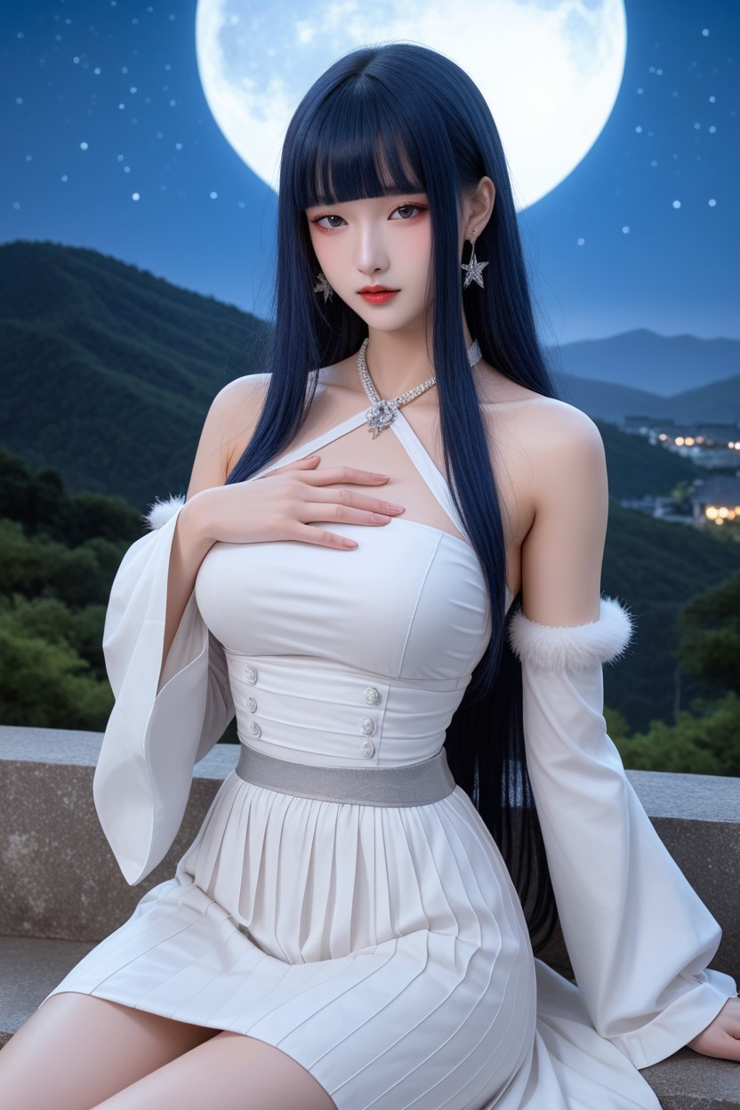 Korean Idol Face, High Mountains, Dark Blue Hair AI國產黃片