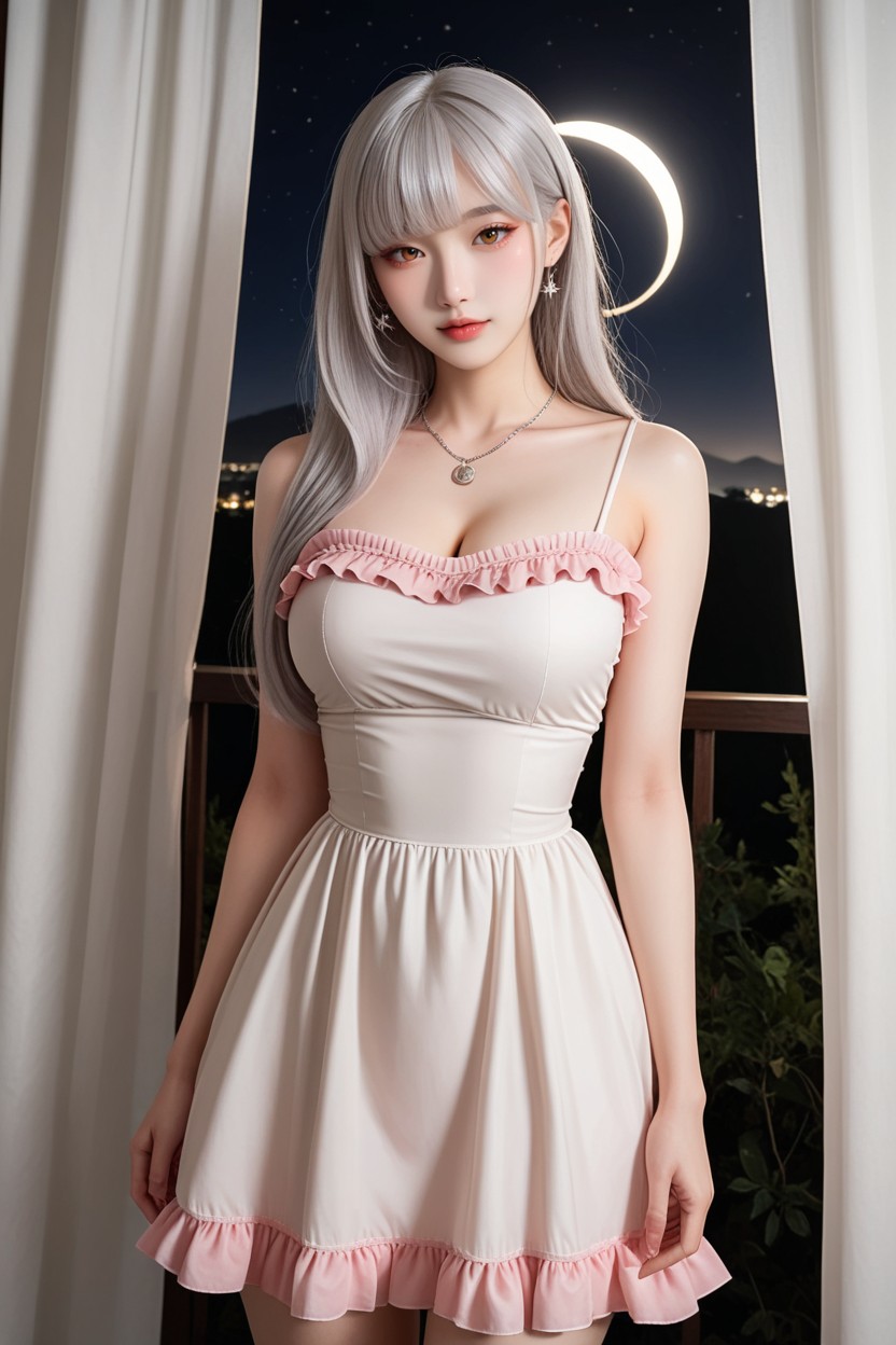 Miss Universe Winning Idol Face, 20+, Silver Necklace Asian AI Porn