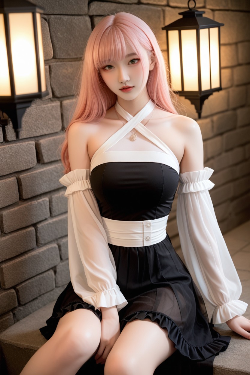 Perfect Body, Black Ruffle Skirt, Korean Goddes Porno IA Asiatique