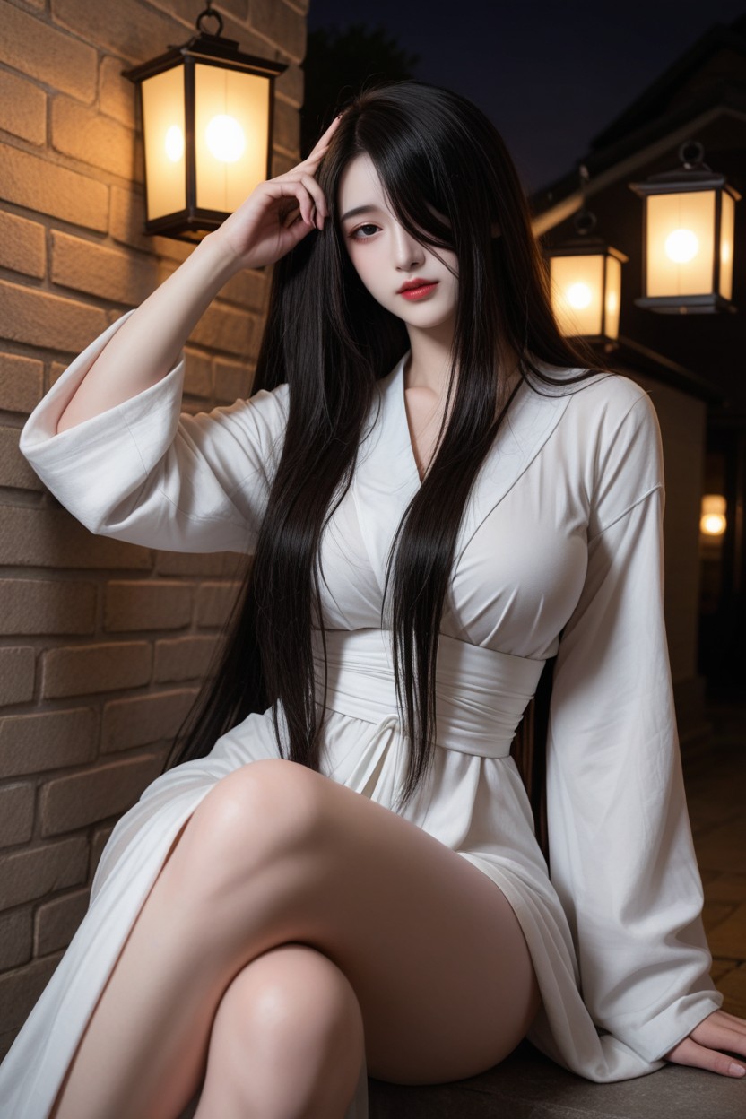 Perfect Waist And Hip, Extremely Perfect Waist And Hip, Hair Covering One Eyes Porno IA Asiatique