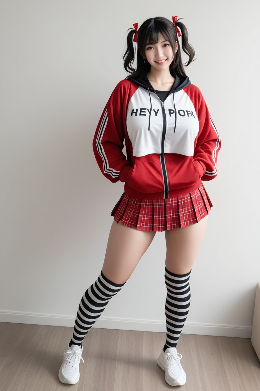 ショートヘア, パーカー, Big Red Hair Ribbon アジアのAIポルノ
