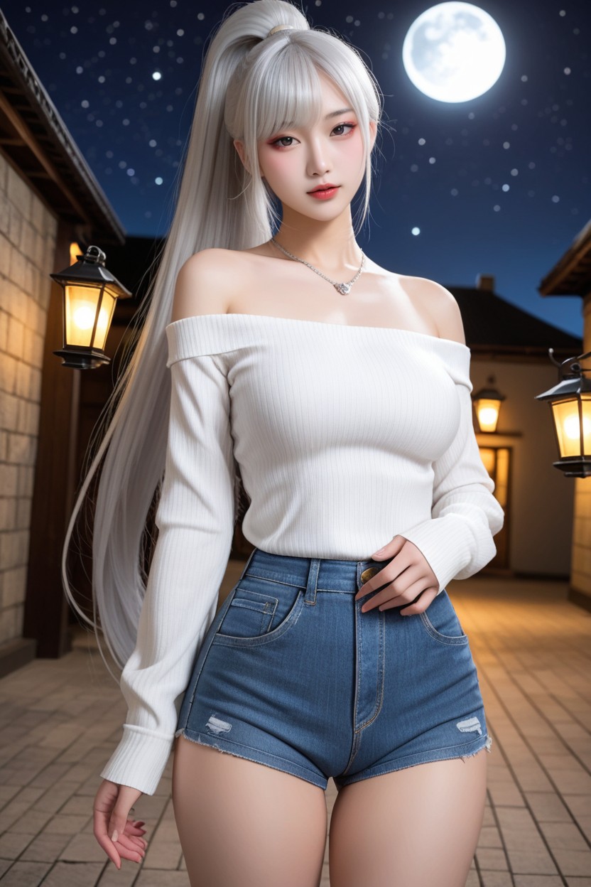 Silver Necklace, Extremely Beautiful Face, High Ponytail AI國產黃片