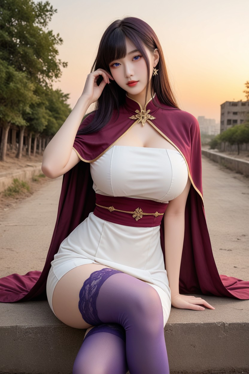 Distinctive Beauty, Extremely Perfect Anatomic Body, Dark Purple Hair AI国产黄片