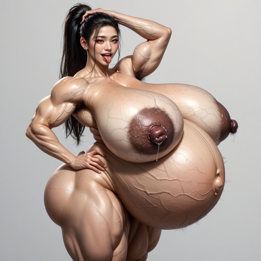Hyper Dense Bushy Hairy Groin, Super Huge Black Areola, Huge Thick Muscle Arms Porno IA Asiatique