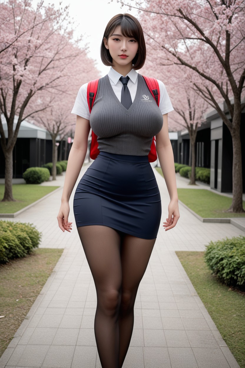 Thick Thighs, Vue De Face, Charcoal Sweater Vest Porno IA Asiatique