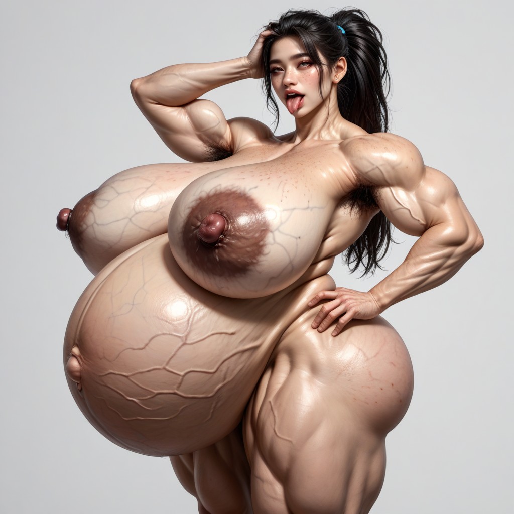 Torpedo Tits, Veiny Saggy Tits, Long Dark Color Nipples AI國產黃片