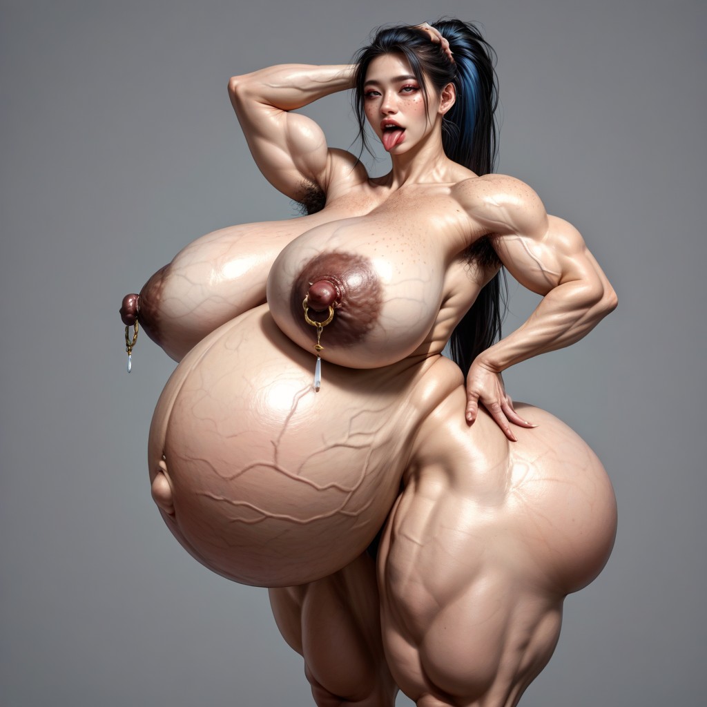 Hyper Heavy Droopy Huge Belly Pregnant, Blue Buldging Varicose Veins On Saggy Breasts, Freckles Asian AI Porn
