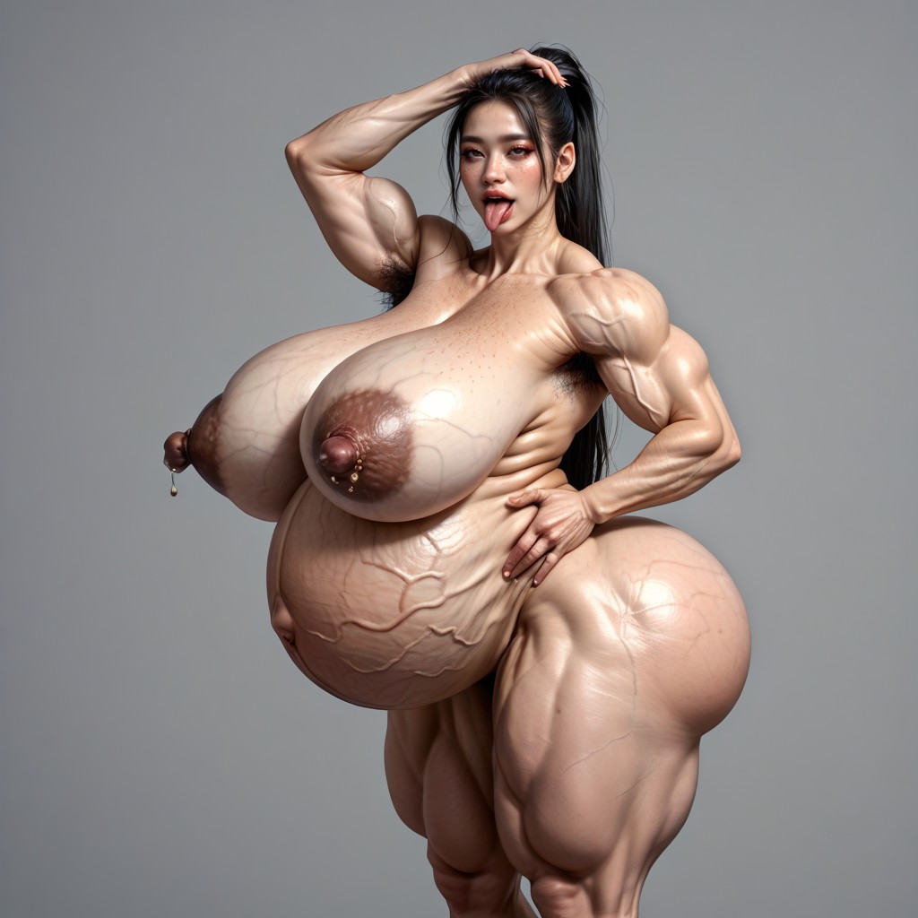 Colossal Veiny Boobs Sagging Down To Waist, Extremely Large Ass, Hyper Dense Bushy Hairy Armpit Asian AI Porn