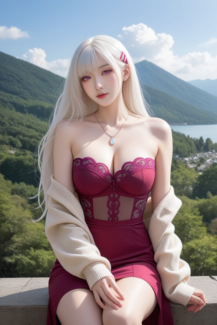 Finger On Hair, White Hair, White Skin Porno asiático IA