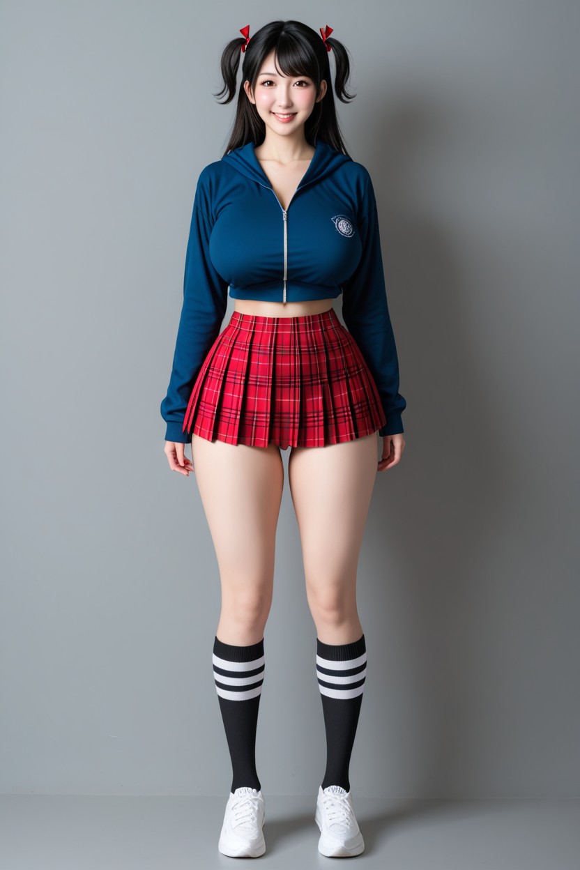 丸いお尻, Thick Black Stripes Socks, 茶色の目 アジアのAIポルノ