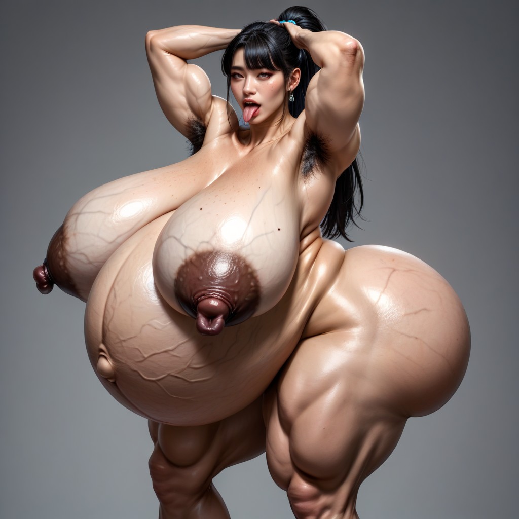 Curvy Thick Female, Overflowing Bushy Armpit Hair, Veiny Saggy Breasts Pornografia asiática com IA