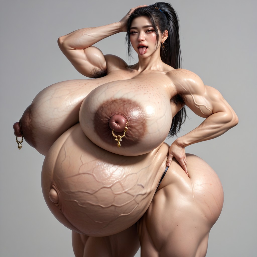 Veiny Saggy Breasts, White Oil Skin, Dark Stretch Marks On Boobs AI國產黃片