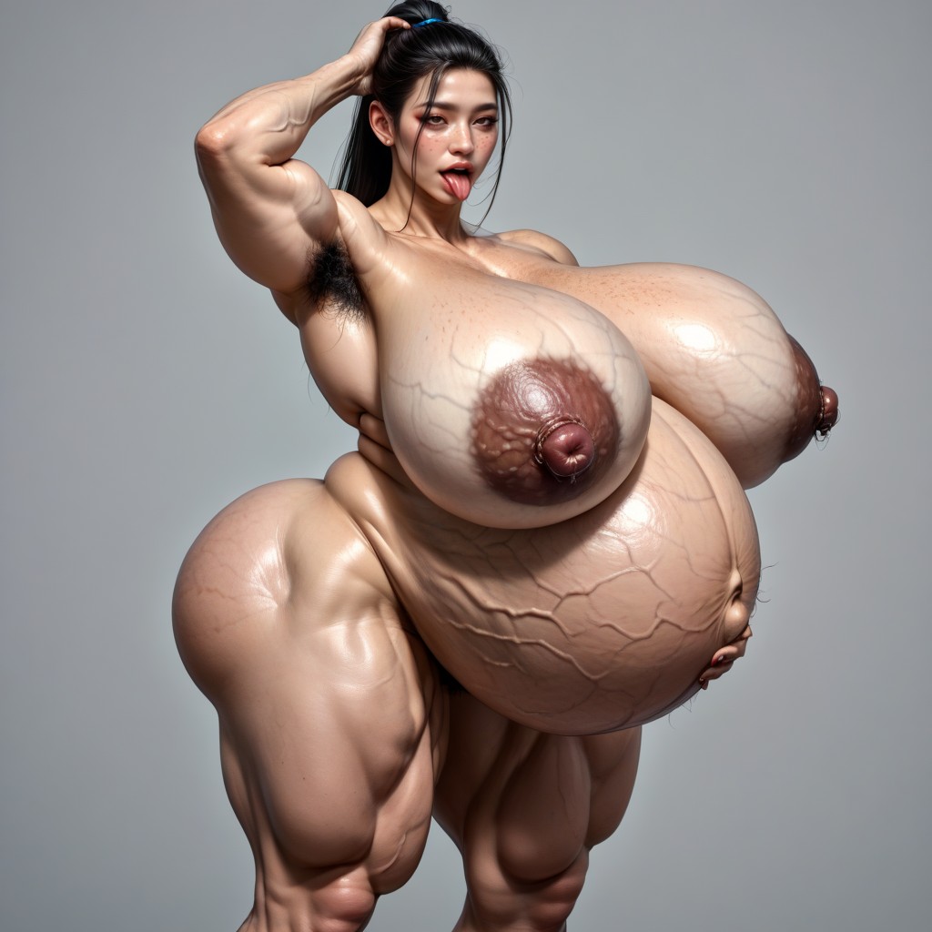 Gray Background, Pregnant Stomach Is Hyper Distended, Torpedo Tits AI国产黄片