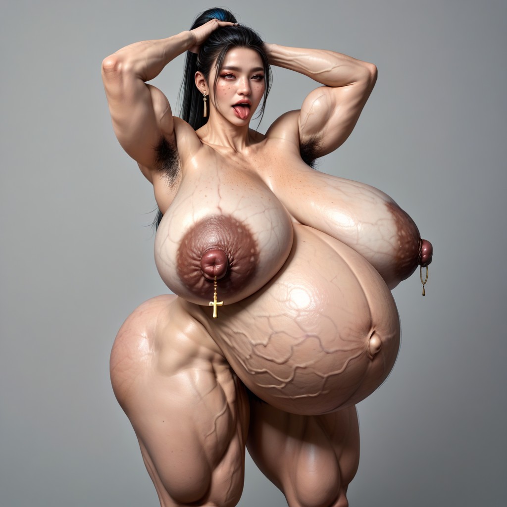Long Dark Color Nipples, Extra Wide Hips, 아헤가오 아시아 AI 포르노