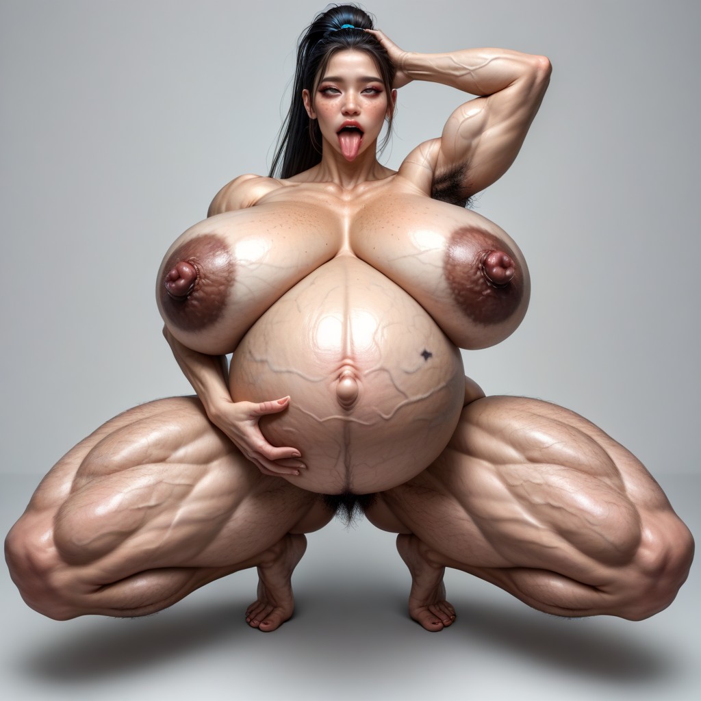 Colossal Veiny Boobs Sagging Down To Waist, Hyper Long Nipples, Excessive Dense Armpit Hair 아시아 AI 포르노