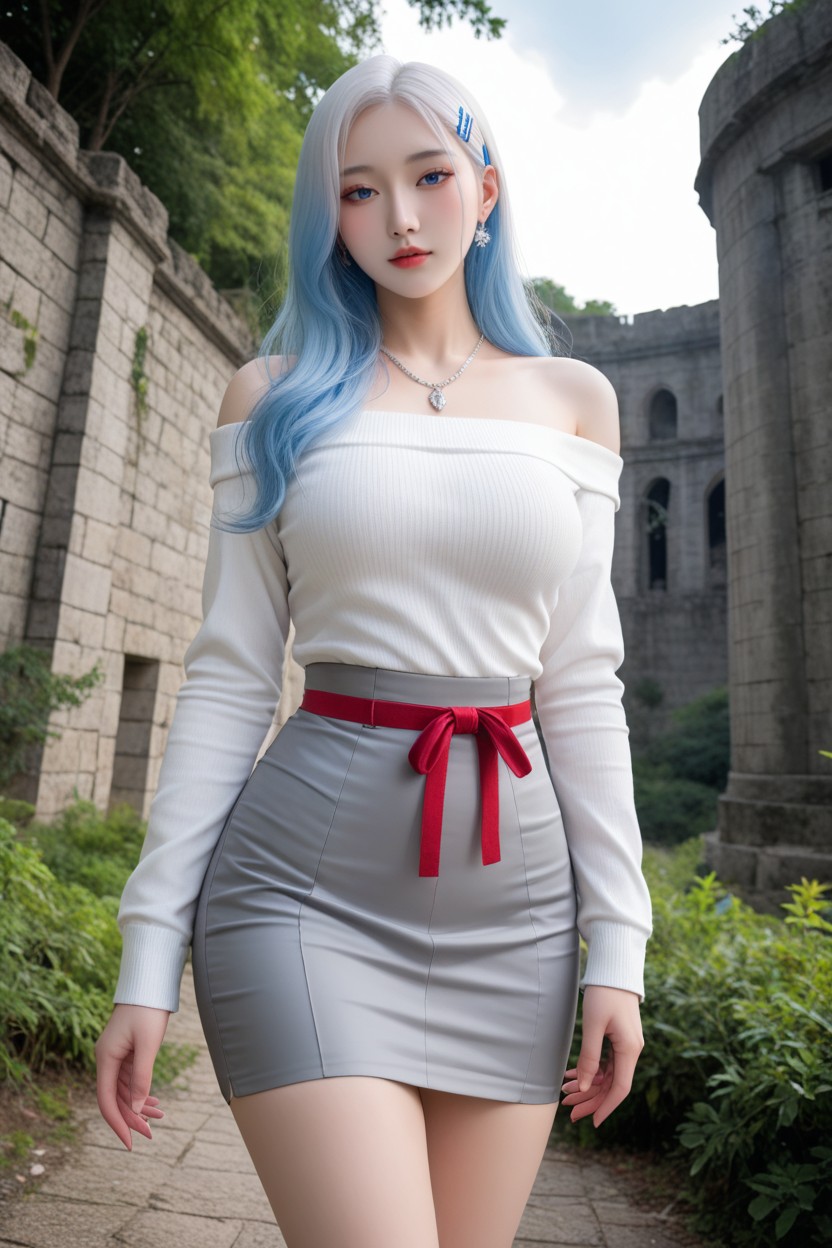 Island Of Ancient Civilizations, Korean Idol Face, Ice Blue Eyes 아시아 AI 포르노