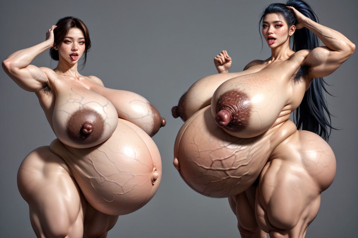 Korean, Pregnant Stomach Is Hyper Distended, Veiny Saggy Tits Asian AI Porn