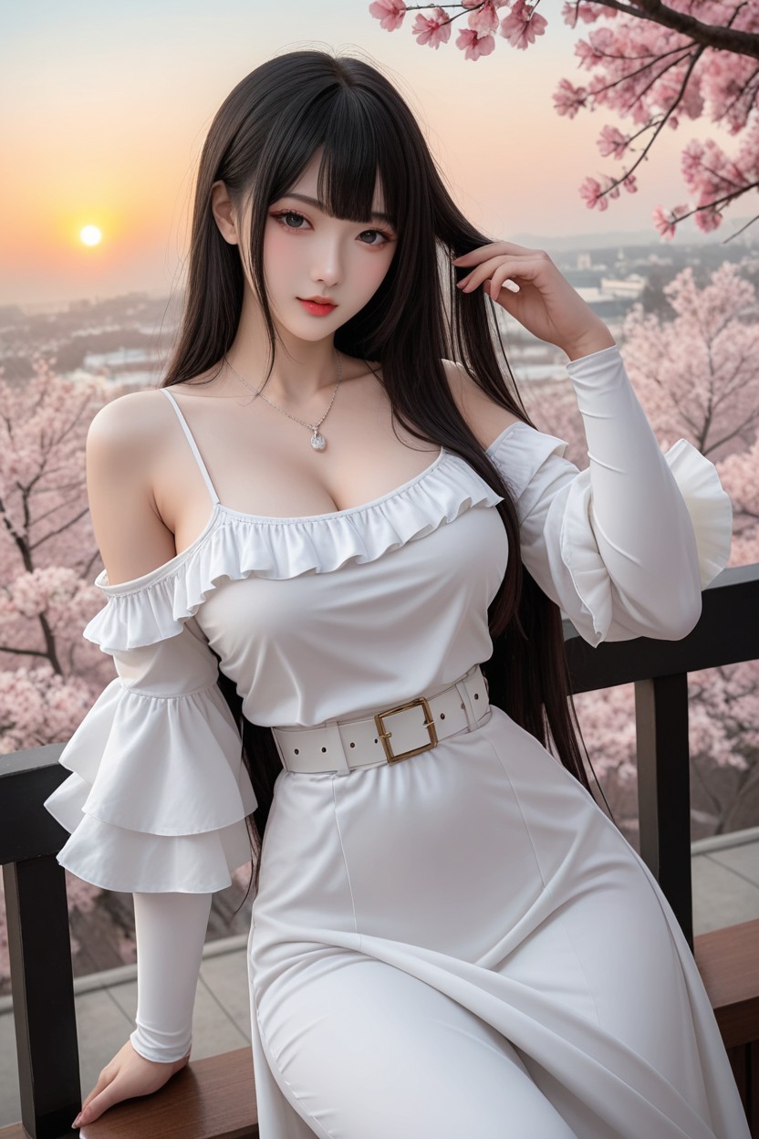 Perfect Curvy Body, Black Eyes, 프론트뷰 아시아 AI 포르노