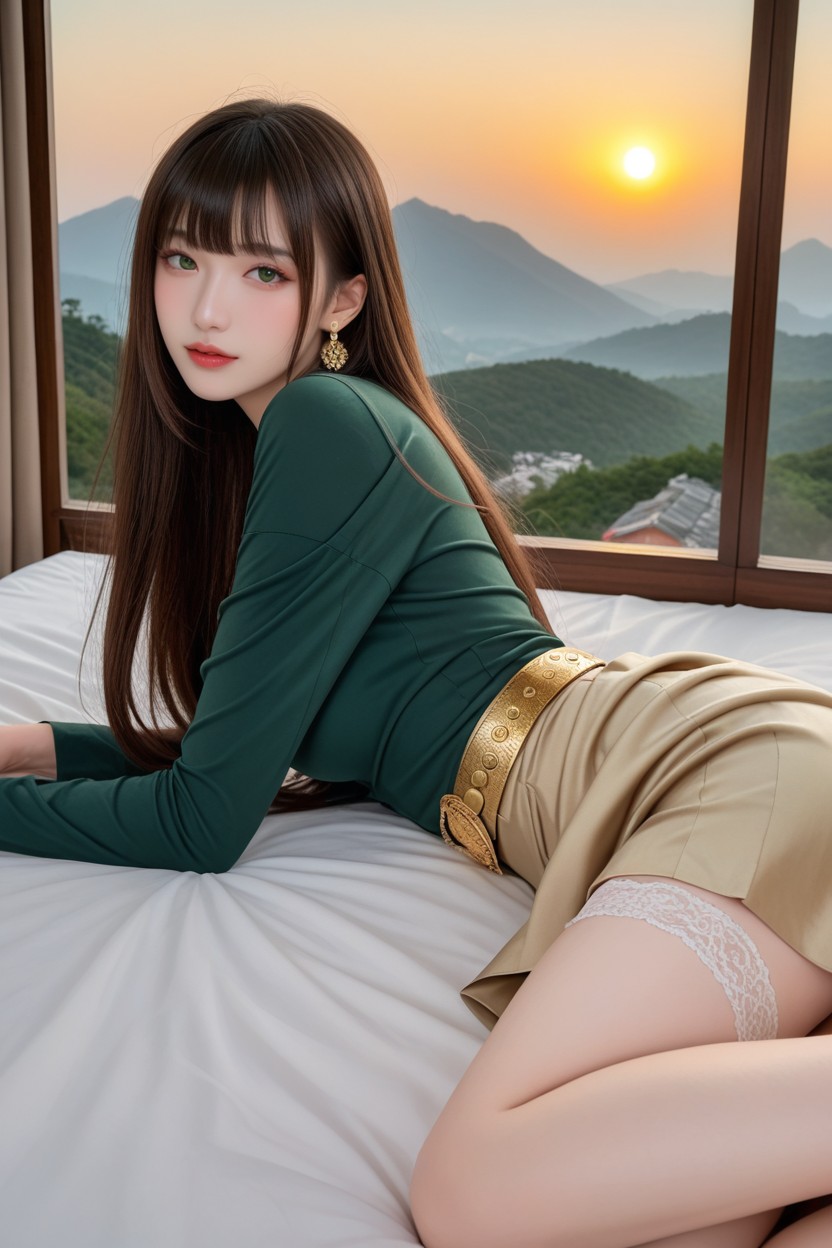 Genou En L'air, Perfect Curvy Body, Extremely Beautiful Face Porno IA Asiatique