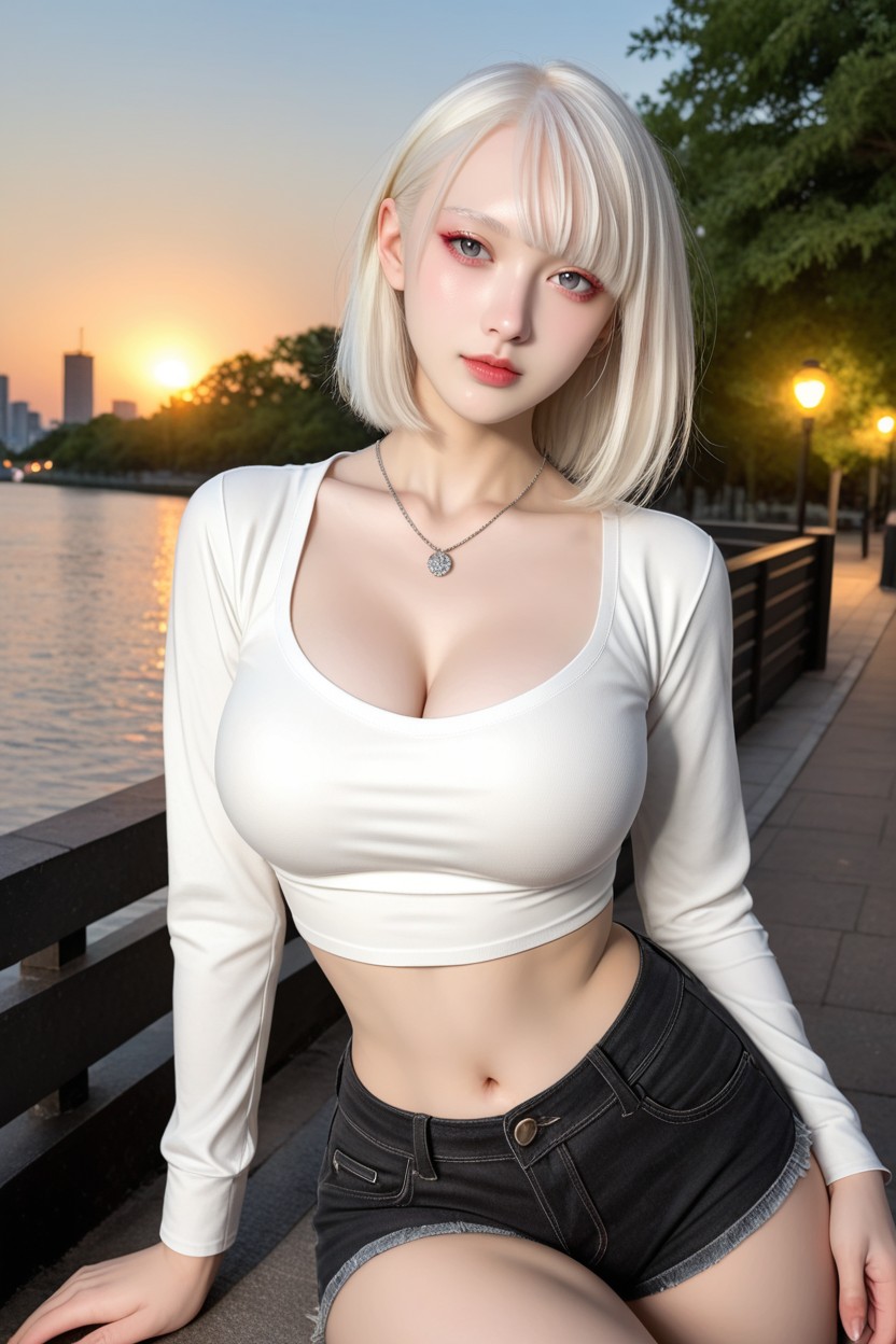 Perfect Japanese Idol Face, White Hair, Very Smooth Skin Porno IA Asiatique