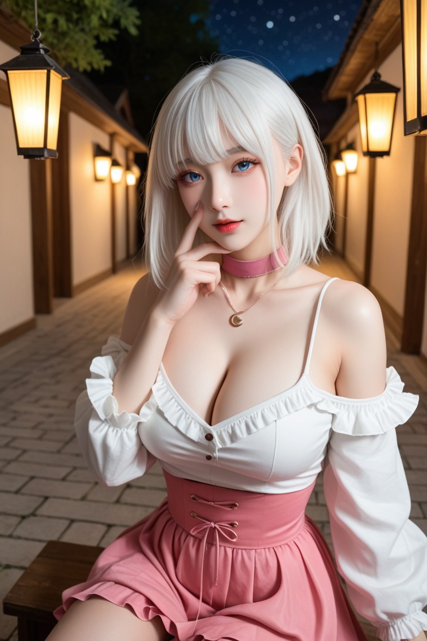 Extremely Perfect Anatomic Body, Miss Universe Winning Idol Face, Pink High Waist Lace Ruffle Skirt Asian AI Porn