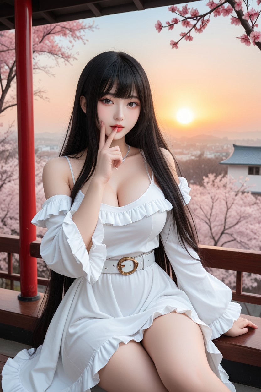 Chinese Idol Face, White Belt, Makeup Asian AI Porn