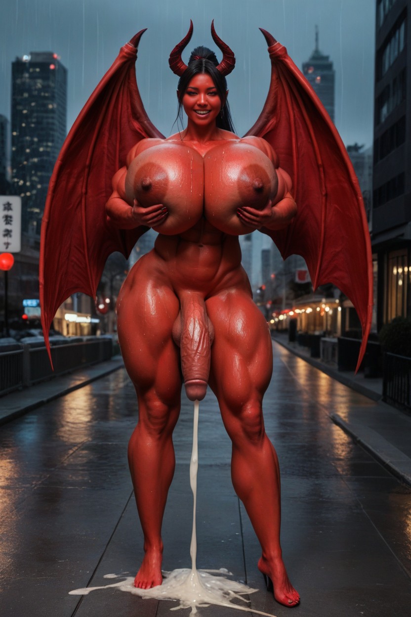 Smiling, Gigantic Abdominal Obliques, Excessive Cum Dripping From Hair アジアのAIポルノ