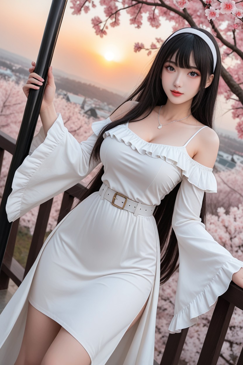 Albino Skin, Cherry Trees, Long Hair With Curtain Bangs Asian AI Porn