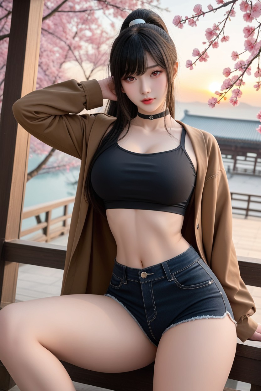 Albino Skin, Black Hotpants, Cherry Blossoms Fall AI國產黃片