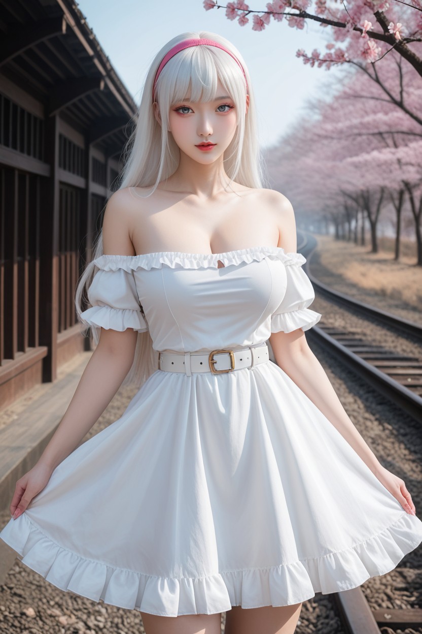 Extremely Beautiful Face, Long Hair With Curtain Bangs, Blue Sky With Clouds AI國產黃片