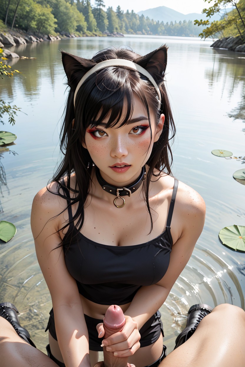 Smooth Skin, Sideswept Bangs, Round Face アジアのAIポルノ