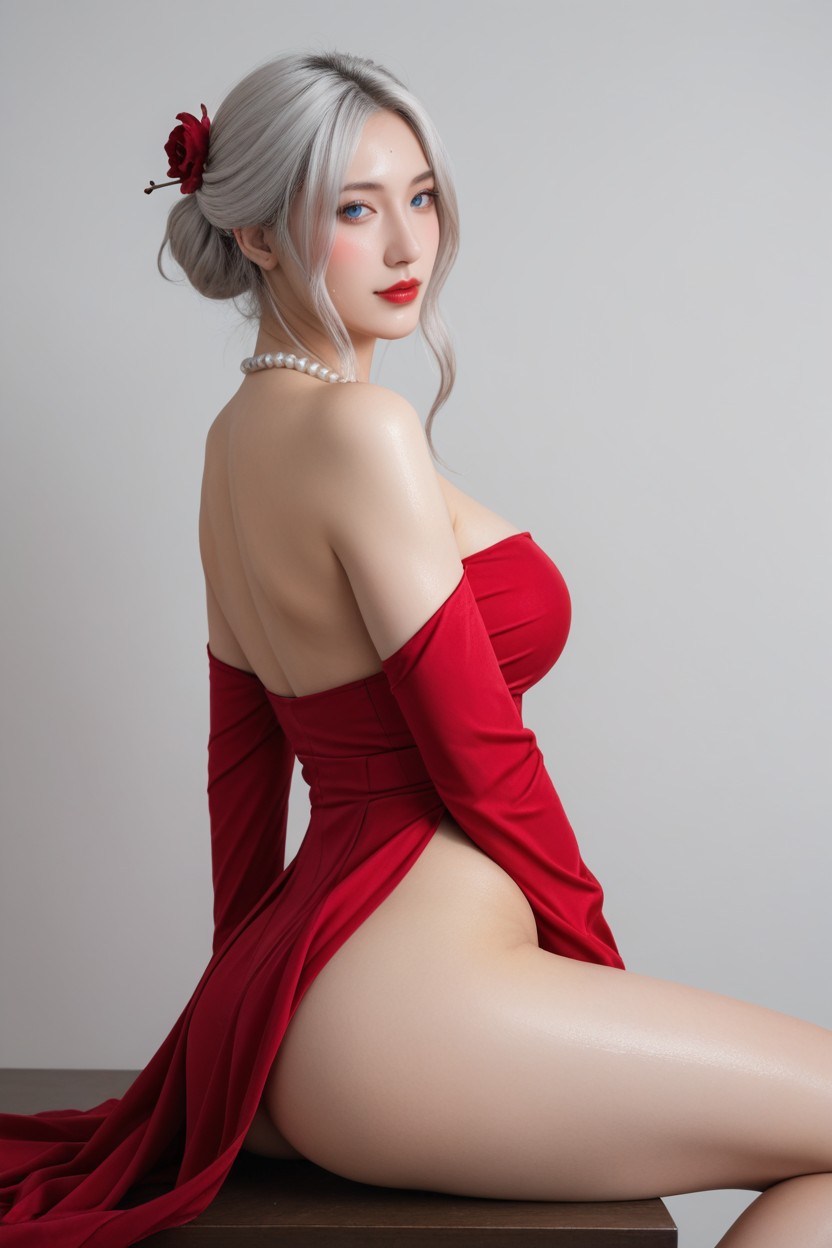 Irelia From League Of Legends, Боковой Вид, Sitting And Legs Spread On Char In Bar Азиатское AI порно