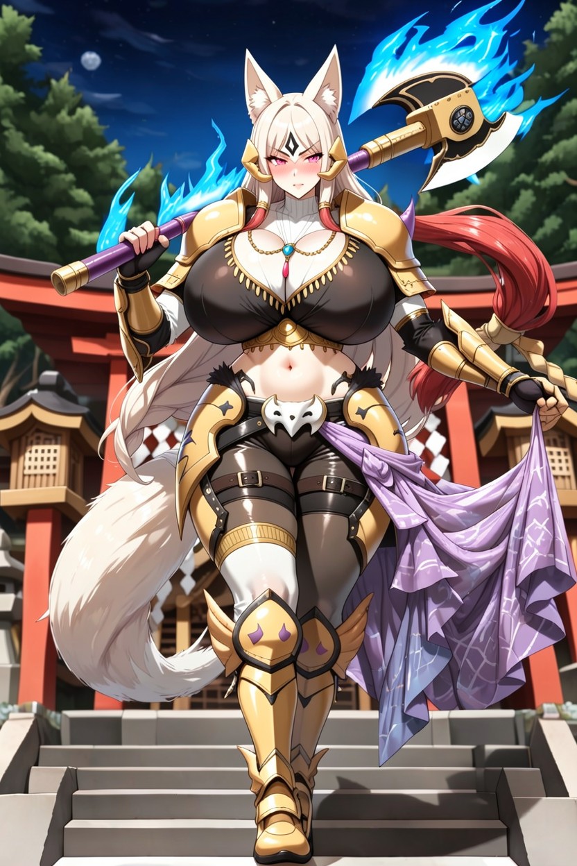 Au'ra From Ffxiv, Underboob, Long Hair Bangs Covering One Eye Asian AI Porn