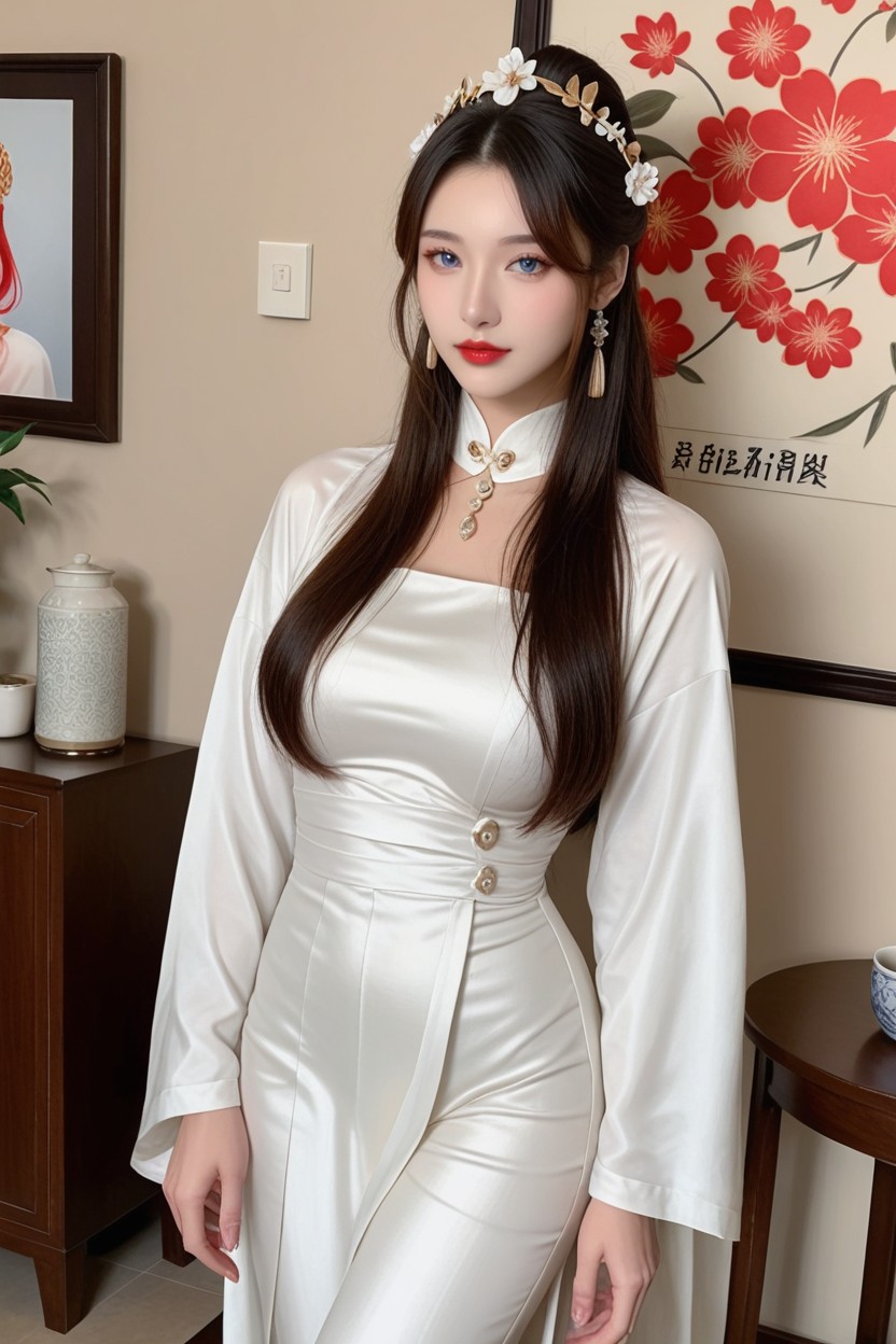 Flower Chinese Hair Pin, Black Hair, Hourglass Body Shape Porno IA Asiatique