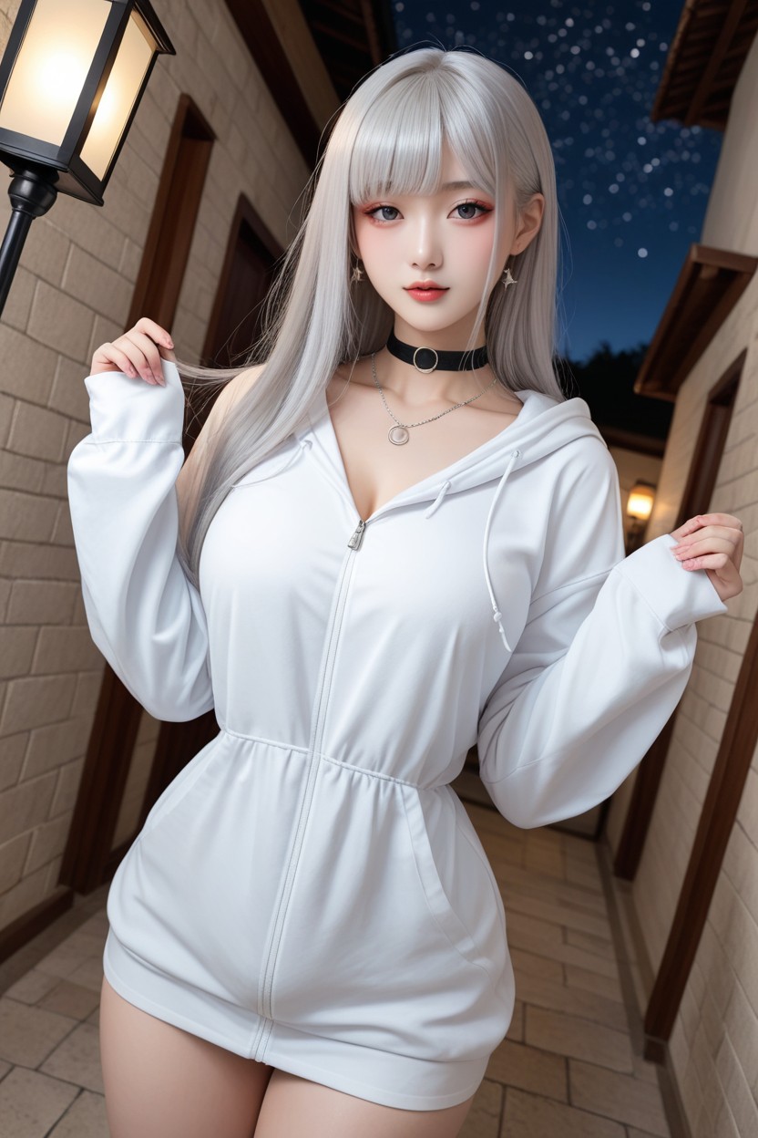 Night Sky With Crescent Moon And Stars, Uhd, Extremely Smooth Skin Porno IA Asiatique