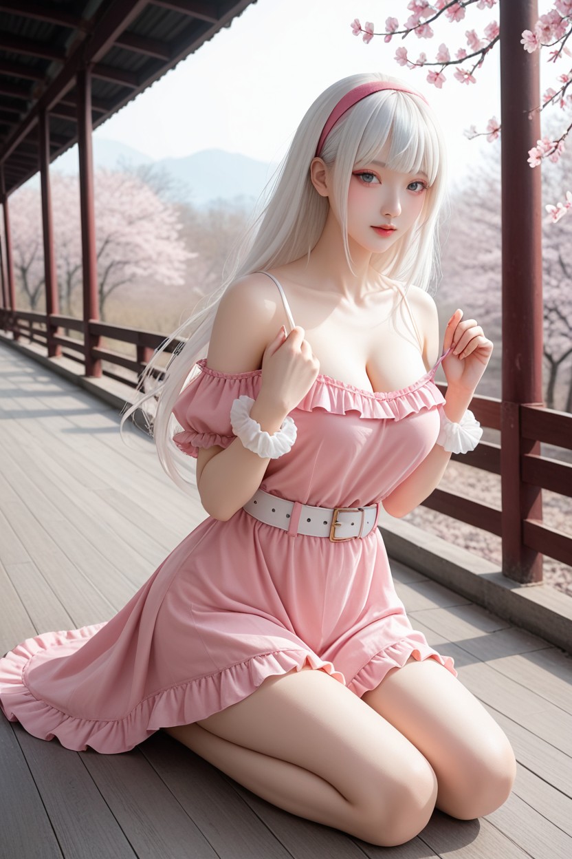 Cherry Tree, Albino Skin, Ruffle Lace Sleeve Porno IA Asiatique