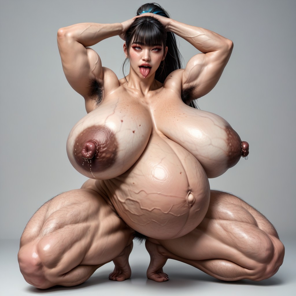 Excessive Dense Armpit Hair, Spread Your Pussy With Your Right Hand, Ahegao Porno IA Asiatique