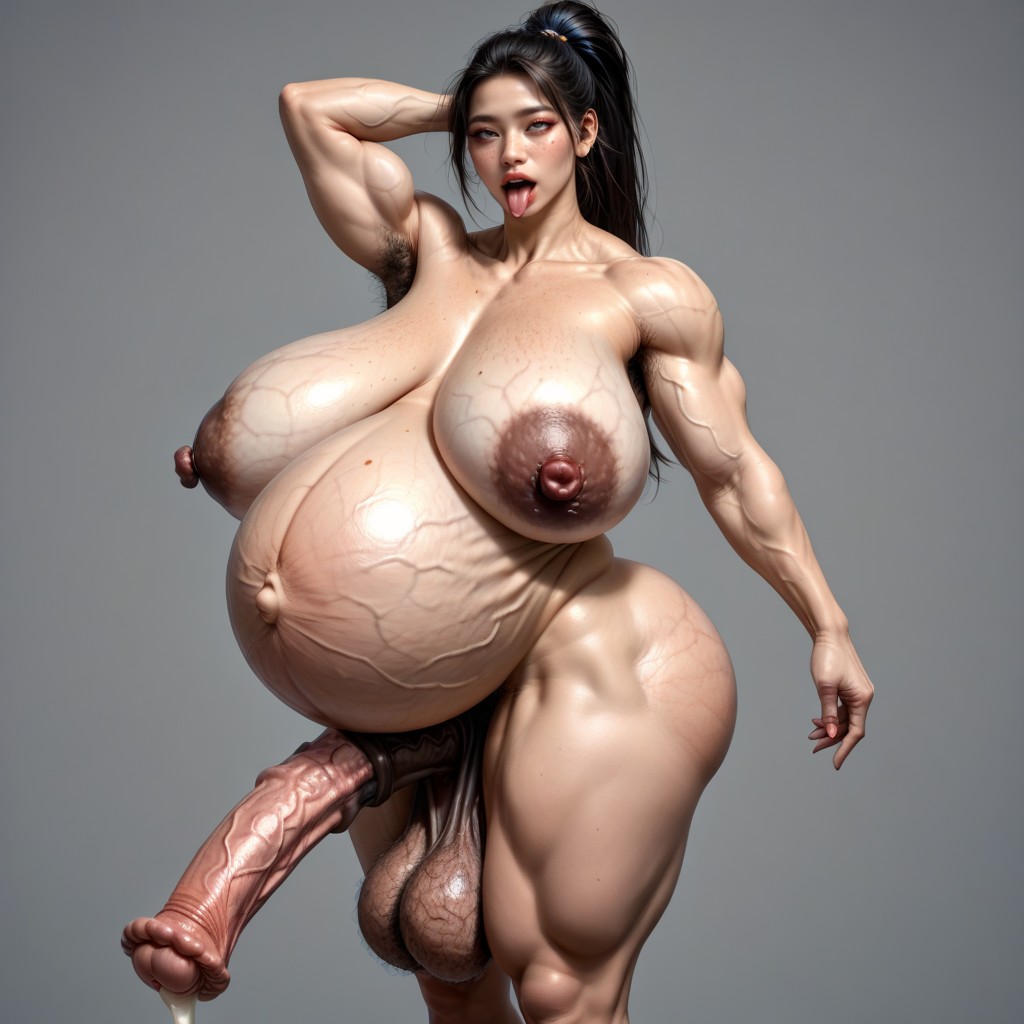 Dense Hairy Belly, 거대한 엉덩이, Veiny Saggy Breasts 아시아 AI 포르노