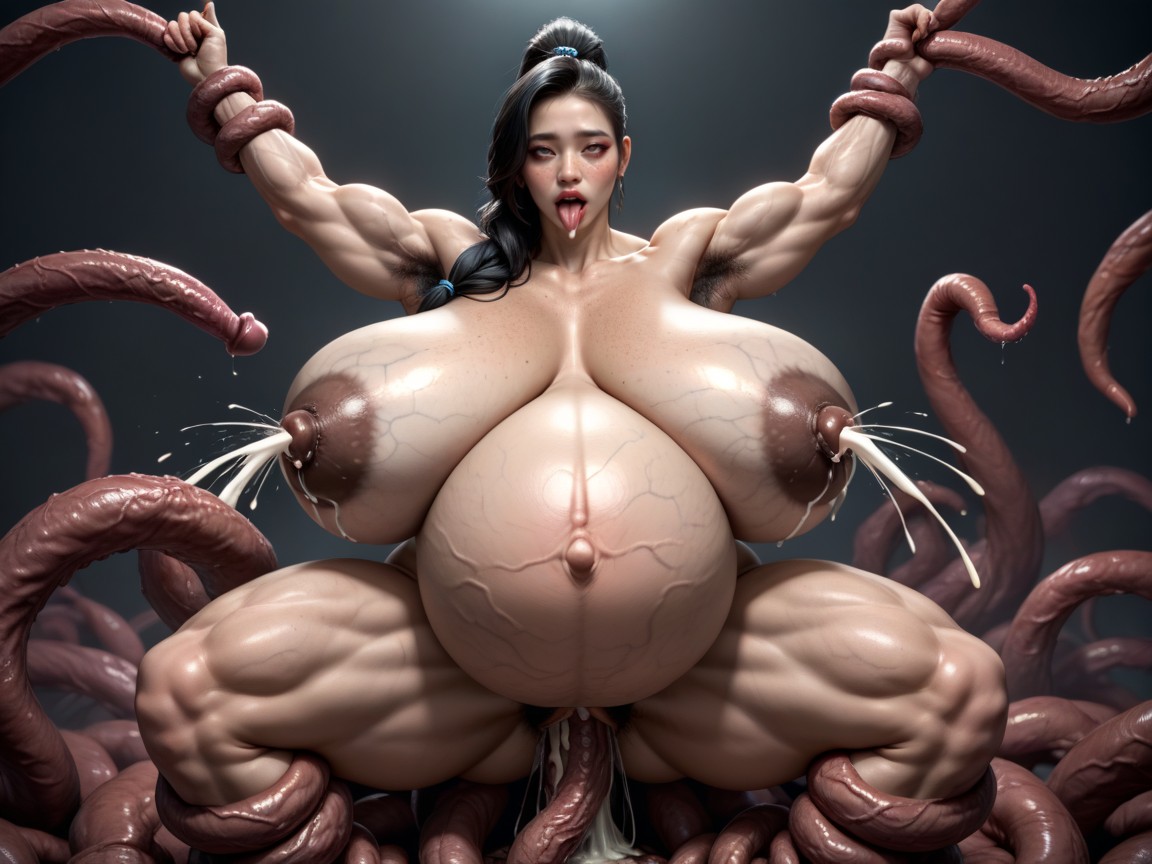 Huge Thick Muscle Arms, Veiny Saggy Breasts, Tentacules Porno IA Asiatique